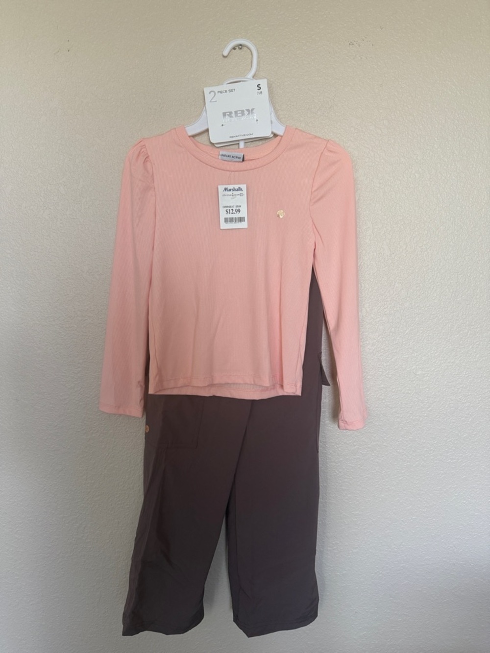 RBX Girls Pink Top and Brown Pants Matching Set